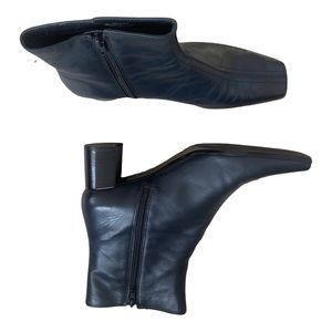 Nine West square toe Blue Leather Block heel boots